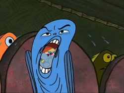 Size: 672x506 | Tagged: safe, deleted from derpibooru, edit, edited screencap, imported from derpibooru, screencap, rainbow dash, fish, pony, cinema, deuueaugh, faic, female, mare, meme, open mouth, rainbow dash is best facemaker, something smells, spongebob squarepants, sweat