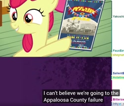 Size: 1071x923 | Tagged: safe, edit, edited screencap, imported from derpibooru, screencap, apple bloom, pony, growing up is hard to do, berrytube, caption, failure, meme, youtube caption