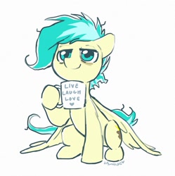 Size: 1200x1203 | Tagged: safe, artist:dawnfire, imported from derpibooru, oc, oc only, oc:freefall, pegasus, pony, cutie mark, front view, hair, hoof hold, morning ponies, mug, signature, simple background, sleepy, smiling, solo, tail, white background