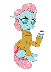 Size: 2894x4093 | Tagged: safe, artist:shelltoon, imported from derpibooru, ocellus, changedling, changeling, chocolate, clothes, cup, cute, diaocelles, female, food, hot chocolate, sitting, solo, sweater, transparent