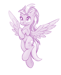 Size: 1040x1280 | Tagged: safe, artist:dstears, imported from derpibooru, lightning dust, pegasus, pony, cute, dustabetes, ear fluff, female, mare, monochrome, simple background, solo, spread wings, white background, wings