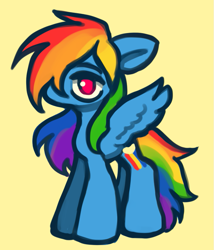 Size: 721x841 | Tagged: safe, artist:starstation, imported from derpibooru, rainbow dash, pegasus, pony, cute, dashabetes, female, hair over one eye, mare, no pupils, simple background, solo, yellow background