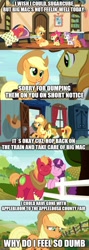 Size: 500x1406 | Tagged: safe, edit, edited screencap, imported from derpibooru, screencap, apple bloom, applejack, big macintosh, braeburn, scootaloo, sugar belle, sweetie belle, growing up is hard to do, caption, comic, image macro, screencap comic, text