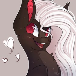 Size: 894x894 | Tagged: dead source, safe, artist:afkcyrist, imported from derpibooru, oc, oc only, oc:z143, bat pony, pony, bat pony oc, big ears, blushing, bust, chest fluff, ethereal mane, female, gradient background, heart, looking at you, mare, open mouth, smiling, solo, starry mane, stray strand