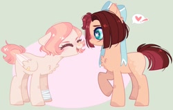 Size: 1280x813 | Tagged: safe, artist:nocturnal-moonlight, imported from derpibooru, oc, oc only, oc:angelica, oc:raspberry cupcake, earth pony, pegasus, pony, base used, female, mare, offspring, parent:bulk biceps, parent:cheese sandwich, parent:fluttershy, parent:pinkie pie, parents:cheesepie, parents:flutterbulk, simple background