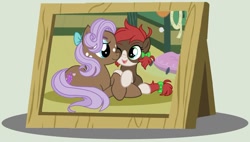 Size: 1024x581 | Tagged: dead source, safe, artist:grumppanda, artist:loveedovey, imported from derpibooru, oc, oc only, oc:alizarin fruits, pony, female, filly, mare, photo, prone, simple background, story included