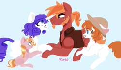 Size: 2431x1411 | Tagged: safe, artist:vivi-does-art, imported from derpibooru, big macintosh, rarity, oc, oc:crystal jam, oc:pearl petunia, pony, family, female, male, missing cutie mark, offspring, parent:big macintosh, parent:rarity, parents:rarimac, rarimac, shipping, straight