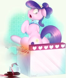 Size: 1080x1273 | Tagged: safe, artist:si1vr, imported from derpibooru, suri polomare, earth pony, pony, burned, burned butt, burned butt fetish, coffee, female, literal butthurt, mare, solo, stove, wide eyes