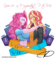 Size: 1398x1509 | Tagged: safe, artist:okami43, imported from derpibooru, pinkie pie, sunset shimmer, equestria girls, blushing, female, hug, lesbian, shipping, sunsetpie