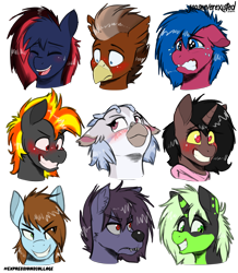 Size: 4093x4685 | Tagged: safe, artist:jcosneverexisted, imported from derpibooru, oc, oc only, oc:digidash, oc:erica the hippogriff, oc:grimvale, oc:lightning loons, oc:loki ebonhoof, oc:neon burst, oc:nyn indigo, oc:serenity, oc:serenity (shifty), oc:sorren, pony, female, male