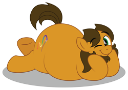 Size: 1024x725 | Tagged: safe, artist:aleximusprime, imported from derpibooru, oc, oc:alex the chubby pony, pony, aleximusprime, chubby, cute, fat, looking at you, lying down, one eye closed, plump, prone, wink