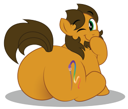 Size: 969x824 | Tagged: safe, artist:aleximusprime, imported from derpibooru, oc, oc:alex the chubby pony, pony, butt, cute, dat ass, dat butt, fat, flank, giggling, large butt, laughing, looking at you, one eye closed, plot, thick, wink