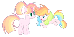 Size: 1269x630 | Tagged: dead source, safe, artist:nighty-drawz, artist:rainbows-skies, imported from derpibooru, earth pony, pony, unicorn, base used, magical lesbian spawn, offspring, parent:applejack, parent:big macintosh, parent:rainbow dash, parent:twilight sparkle, parents:rainbowmac, parents:twijack, rainbow hair, simple background, transparent background