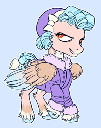 Size: 1370x1740 | Tagged: safe, artist:eeelt, imported from derpibooru, cozy glow, pony, frenemies (episode), bow, colored wings, colored wingtips, evil grin, female, grin, simple background, smiling, smirk, solo, tail bow, unshorn fetlocks