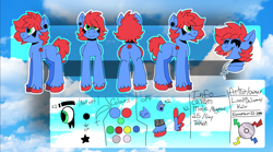 Size: 2700x1500 | Tagged: safe, artist:loopdalamb, imported from derpibooru, oc, oc:cd r0m, oc:cdr0m, pegasus, pony, band, blue, cd, challenge, cloud, ear piercing, edge, edgy, emo, gauge, gauges, goth, krita, photo, piercing, punk, r0m, rave, red, reference, reference sheet, rock, scene, scene kid