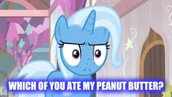 Size: 1366x768 | Tagged: safe, imported from derpibooru, trixie, food, peanut butter