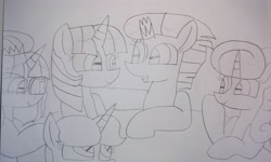 Size: 4393x2637 | Tagged: safe, artist:徐詩珮, imported from derpibooru, fizzlepop berrytwist, glitter drops, sci-twi, spring rain, tempest shadow, twilight sparkle, unicorn, equestria girls, broken horn, equestria girls ponified, female, glasses, glitterlight, glittershadow, horn, lesbian, lineart, mare, polyamory, sci-glitterlight, sci-springlight, sci-tempestlight, shipping, springdrops, springlight, springshadow, springshadowdrops, tempestlight, traditional art, twitwi, twolight, unicorn sci-twi