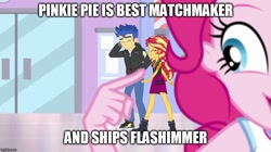 Size: 888x499 | Tagged: safe, artist:mlpfan3991, imported from derpibooru, flash sentry, pinkie pie, sunset shimmer, do it for the ponygram!, equestria girls, equestria girls series, spoiler:eqg series (season 2), converse, female, flashimmer, male, pinkie the shipper, shipping, shoes, straight