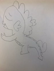 Size: 4032x3024 | Tagged: safe, artist:undeadponysoldier, imported from derpibooru, spike, dragon, drawn with reference, make, male, monochrome, no color, out of context, paper, solo, traditional art