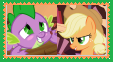 Size: 114x63 | Tagged: safe, artist:kittyjewelpet78, edit, edited screencap, imported from derpibooru, screencap, applejack, spike, dragon, earth pony, pony, secret of my excess, applespike, deviantart stamp, female, male, mare, picture for breezies, shipping, straight