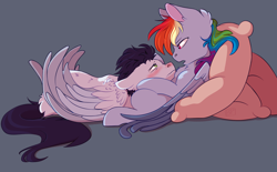 Size: 3700x2300 | Tagged: safe, artist:glitterstar2000, imported from derpibooru, rainbow dash, soarin', pegasus, pony, comforting, female, fever, looking up, male, mare, pillow, red nosed, shipping, sick, soarindash, stallion, straight