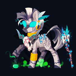 Size: 2000x2000 | Tagged: safe, artist:mirtash, imported from derpibooru, zecora, pony, zebra, bracelet, ear piercing, earring, evil doers art contest, female, glowing eyes, jewelry, mare, neck rings, piercing, raised hoof, rcf community, skull, solo, sombra eyes