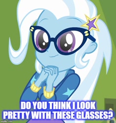 Size: 500x532 | Tagged: safe, edit, edited screencap, imported from derpibooru, screencap, trixie, best trends forever, equestria girls, equestria girls series, best trends forever: twilight sparkle, cropped, cyoa, female, glasses, solo