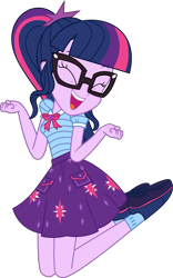 Size: 5060x8089 | Tagged: safe, artist:digimonlover101, artist:shootingstarsentry, imported from derpibooru, sci-twi, twilight sparkle, do it for the ponygram!, equestria girls, equestria girls series, spoiler:eqg series (season 2), absurd resolution, cute, eyes closed, female, geode of telekinesis, glasses, jumping, magical geodes, open mouth, pose, simple background, solo, transparent background, twiabetes, vector