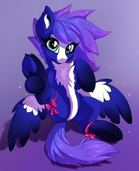 Size: 831x1024 | Tagged: safe, artist:rednite, imported from derpibooru, oc, oc only, pegasus, pony, bow, butt, chest fluff, female, fluffy, looking at you, mare, plot, sitting, underhoof