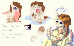 Size: 2304x1440 | Tagged: safe, artist:firefanatic, imported from derpibooru, fluttershy, oc, oc:sleepy sheep, pony, bags under eyes, base used, close-up, cloven hooves, cuddling, cushion, cute, description is relevant, diagram, fluffy, long mane, nuzzling, singing, sleepy, smiling, soft, stripes, yawn