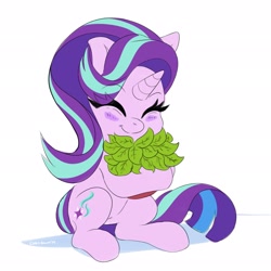 Size: 2048x2048 | Tagged: safe, artist:ask-colorsound, imported from derpibooru, phyllis, starlight glimmer, pony, unicorn, a horse shoe-in, season 9, spoiler:s09, affection, blushing, cute, cutie mark, daaaaaaaaaaaw, dawwww, eye clipping through hair, eyes closed, female, glimmerbetes, hug, mama starlight, mare, philodendron, phylliglimmer, phyllisbetes, plant, sentimental value, simple background, solo, too cute, white background