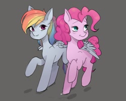 Size: 2500x2000 | Tagged: safe, artist:phattaraphorn_1, artist:tar, imported from derpibooru, pinkie pie, rainbow dash, earth pony, pegasus, pony, female, lesbian, pinkiedash, shipping, smiling, take a walk, walking, wings