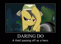 Size: 1613x1161 | Tagged: safe, edit, edited screencap, imported from derpibooru, screencap, daring do, pegasus, pony, daring don't, daring doubt, demotivational poster, female, jungle, meme, solo, thief, what a twist
