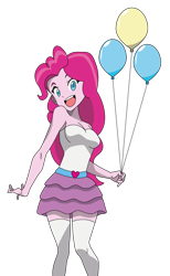 Size: 532x864 | Tagged: safe, artist:lhenao, imported from derpibooru, pinkie pie, equestria girls, anime, anime style, balloon, bare shoulders, clothes, colored pupils, cute, diapinkes, female, miniskirt, open mouth, simple background, skirt, socks, solo, strapless, thigh highs, transparent background, tube top, zettai ryouiki