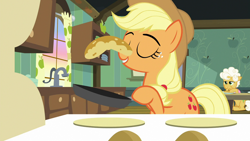 Size: 1280x720 | Tagged: safe, imported from derpibooru, screencap, applejack, goldie delicious, going to seed, food, pancakes