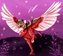 Size: 3000x2700 | Tagged: safe, artist:euspuche, imported from derpibooru, oc, oc only, oc:naiv nein, pegasus, pony, fluffy, flying, full body, happy, jumping, looking up, male, night, open mouth, stallion, standing, wings