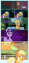 Size: 1919x4225 | Tagged: safe, artist:estories, imported from derpibooru, applejack, twilight sparkle, alicorn, earth pony, pony, comic:a(pple)ffection, clock, comic, sleeping, twilight sparkle (alicorn)