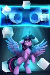 Size: 2550x3809 | Tagged: safe, artist:pridark, imported from derpibooru, twilight sparkle, alicorn, pony, chest fluff, commission, crying, cube, cutie mark, eye, eyes, fanfic, fanfic art, fanfic cover, female, floppy ears, high res, mare, rearing, scared, solo, spread wings, twilight sparkle (alicorn), wings