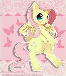 Size: 558x640 | Tagged: safe, artist:deadoceans, imported from derpibooru, fluttershy, butterfly, pegasus, pony, bipedal, cute, female, mare, shyabetes, solo, spread wings, wings