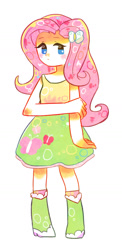 Size: 800x1644 | Tagged: safe, artist:guokm, imported from derpibooru, fluttershy, equestria girls, cute, female, human coloration, shyabetes, simple background, solo, white background