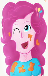 Size: 561x890 | Tagged: safe, artist:samyvillaly, imported from derpibooru, pinkie pie, human, equestria girls, female, one eye closed, solo, wink