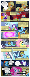 Size: 612x1550 | Tagged: safe, artist:newbiespud, edit, edited screencap, imported from derpibooru, screencap, applejack, chancellor puddinghead, cloud kicker, commander hurricane, crescent pony, doctor whooves, flurry, fluttershy, lucky clover, mane moon, minuette, orion, pinkie pie, princess platinum, private pansy, rainbow dash, rarity, sea swirl, seafoam, shooting star (character), smart cookie, spike, spring melody, sprinkle medley, time turner, dragon, earth pony, pegasus, pony, unicorn, comic:friendship is dragons, ..., background pony, banner, cloak, clothes, cloud, comic, crown, dialogue, female, flying, freckles, glowing horn, grin, hat, hearth's warming, helmet, horn, jewelry, looking up, male, mare, musical instrument, on a cloud, organ, organ to the outside, piano, play, regalia, screencap comic, slit eyes, slit pupils, smiling, stallion