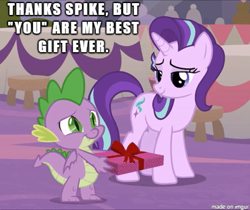 Size: 402x338 | Tagged: safe, edit, edited screencap, imported from derpibooru, screencap, spike, starlight glimmer, dragon, the last problem, leak, cropped, female, male, mare, present, shipping, sparlight, straight, winged spike, wings