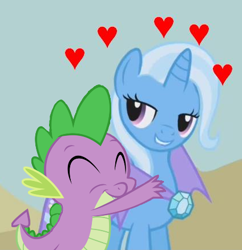 Size: 424x438 | Tagged: safe, edit, edited screencap, editor:undeadponysoldier, imported from derpibooru, screencap, spike, trixie, boast busters, cropped, female, floating heart, heart, male, momma trixie, shipping, spixie, straight