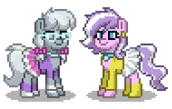 Size: 285x180 | Tagged: safe, artist:venombronypl, imported from derpibooru, diamond tiara, silver spoon, pony, pony town, simple background