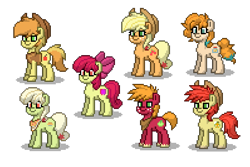 Size: 600x400 | Tagged: safe, artist:venombronypl, imported from derpibooru, apple bloom, applejack, big macintosh, braeburn, bright mac, granny smith, pear butter, pony, pony town, apple family, simple background