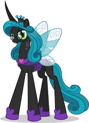 Size: 3628x5000 | Tagged: safe, artist:luckreza8, idw, imported from derpibooru, queen chrysalis, changeling, changeling queen, crown, cute, cutealis, fangs, female, glasses, idw showified, jewelry, looking at you, mirror universe, my little pony game, regalia, reversalis, simple background, slit eyes, slit pupils, solo, transparent background, vector