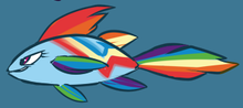 Size: 220x98 | Tagged: safe, artist:atryl, imported from derpibooru, rainbow dash, fish, cropped, female, fishified, maybe salmon, not salmon, rainbow trout, salmon yet not salmon, smiling, smirk, solo, species swap, wat