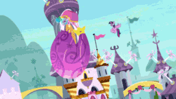 Size: 1280x720 | Tagged: safe, edit, edited screencap, imported from derpibooru, screencap, gummy, pinkie pie, twilight sparkle, alicorn, alligator, earth pony, pony, sparkle's seven, animated, duo, falling, female, hot air balloon, loop, male, mare, perfect loop, spinning, twilight sparkle (alicorn), twinkling balloon, you spin me right round