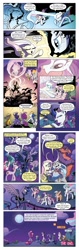 Size: 651x2073 | Tagged: safe, artist:amy mebberson, artist:amymebberson, idw, imported from derpibooru, applejack, fluttershy, gummy, jerome, larry, nightmare rarity, pinkie pie, princess celestia, princess luna, rainbow dash, rarity, shadowfright, spike, twilight sparkle, alicorn, dragon, earth pony, pegasus, pony, unicorn, comic:friendship is dragons, spoiler:comic, spoiler:comic08, betrayal, comic, dialogue, ethereal mane, explosion, female, flying, freckles, full moon, glowing horn, heart, hoof shoes, horn, looking up, male, mane seven, mane six, mare, moon, moon creature, nightmare (entity), nightmare rarity (arc), pictogram, raised hoof, side hug, starry mane, unicorn twilight, waving